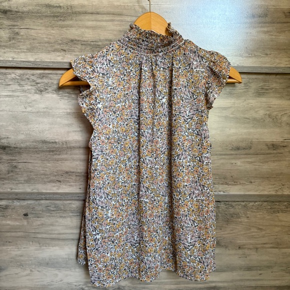 Banana Republic Floral Ruffled High Neck Sheer Blouse w/ lining women's sz S - Picture 5 of 6